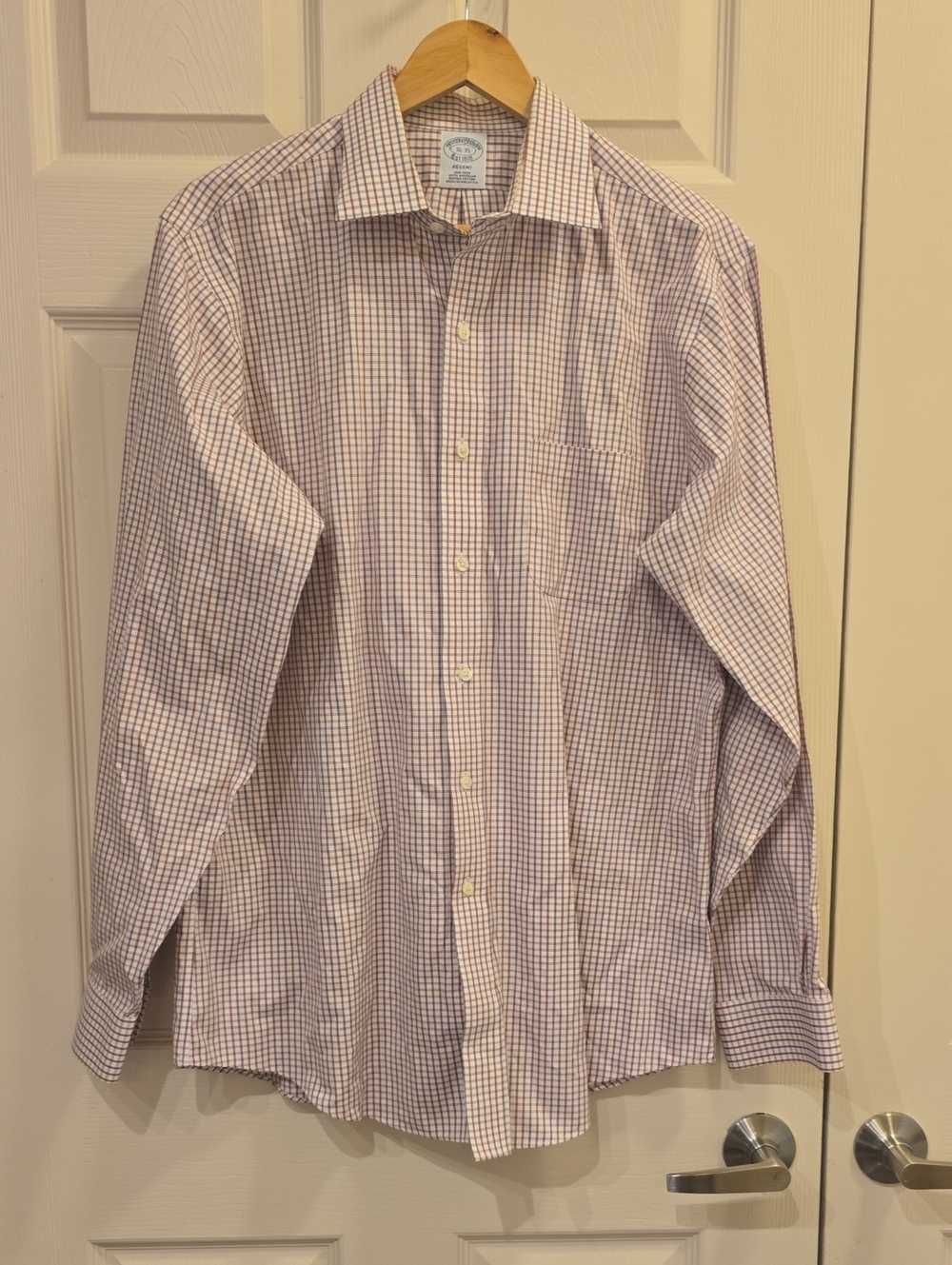 Brooks Brothers Men's Red and Blue Micro-Check Dress Shirt